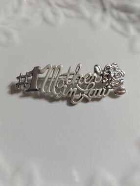 Vintage Danecraft Textured-Frosted SilverTone #1 Mother In Law w/Rose Brooch/Pin